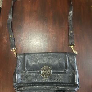 Tory Burch Black Leather Crossbody with Gold Accents